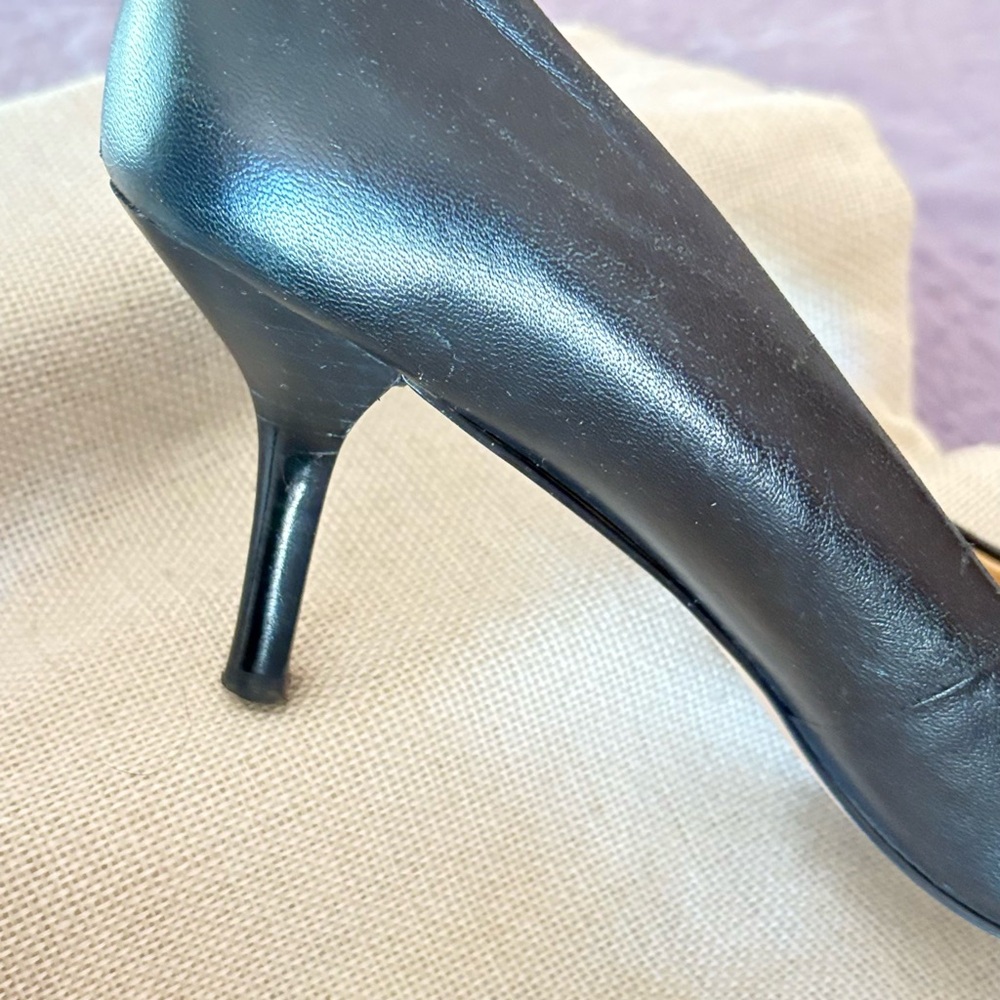 Coach Black Leather Heels with Gold Accent - Picture 7 of 10